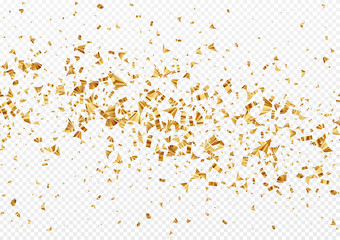 Gold foil confetti isolated on a transparent white background. Festive background. Vector illustration