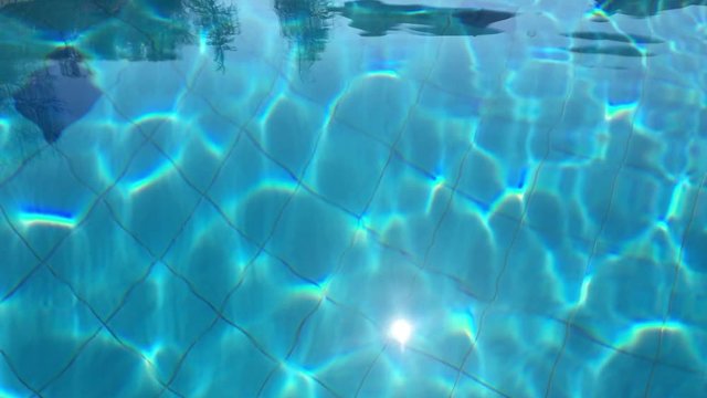 Clear blue water in a swimming pool in a sunny summer day