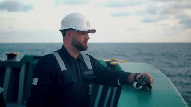 Marine Deck Officer or Chief mate on deck of offshore vessel or ship.