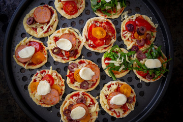 Mini Homemade chorizo sausages pizza