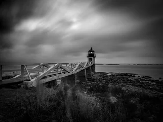 Papier Peint photo Lavable Noir et blanc Longue exposition en noir et blanc du phare de Marshall Point