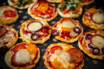 Mini Homemade chorizo sausages pizza