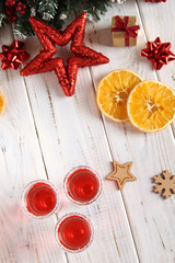 Christmas drink red in glass glasses.