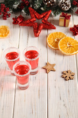 Christmas drink red in glass glasses.