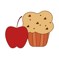 Isolated cupcake dessert and apple vector design