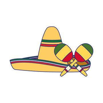 Isolated mexican hat and maracas vector design