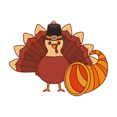 Turkey and plenty horn of thanksgiving day vector design