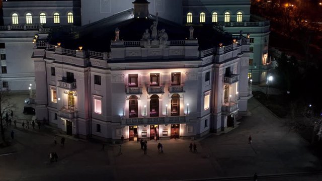 Aerial view beautiful building with lighting in the night city
