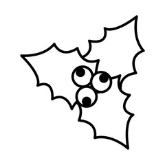 Black and white small simple linear icon of a beautiful festive New Year Christmas plant of mistletoe, rabbit, ivy with leaves and berries isolated on a white background. Vector illustration