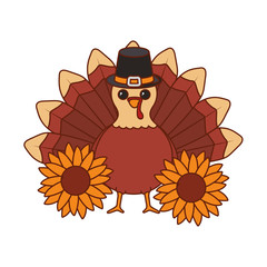 Turkey and sunflowers of thanksgiving day vector design