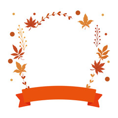 Isolated autumn leaves and ribbon vector design