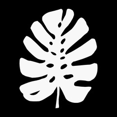 Black and white silhouettes of tropical leaf, tree. Vector botanical illustrations, floral elements, monstera, palm leaves. Hand drawn plant for decoration.