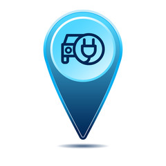 Geolocation map pin electric car with plug icon