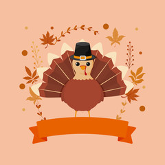 Turkey and leaves of thanksgiving day vector design