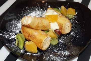 Pancakes with banana. Delicious dessert