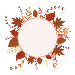 Isolated circle of autumn leaves vector design