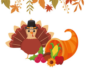 Turkey and plenty horn of thanksgiving day vector design