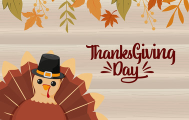 Turkey and leaves of thanksgiving day vector design