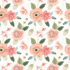 peach floral watercolor seamless pattern