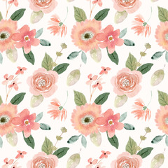 peach floral watercolor seamless pattern