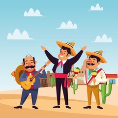Mexican cartoon men vector design