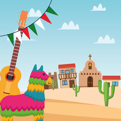 Mexican pinata and guitar vector design
