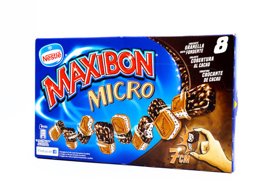 Italy &ndash; December 18, 2019: Maxibon Micro Ice Cream. Maxibon is a brand of Nestl&eacute;