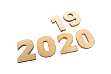 Happy New Year 2020 concept, change 2019 to 2020 number on white background.