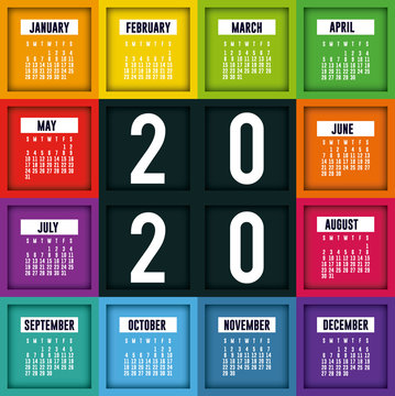 2020 calendar planner with frames vector design