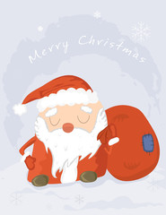 postcard, greeting card with a picture of a Santa  Claus and a  santa's bag, 