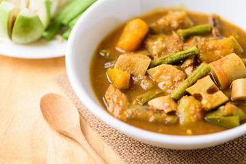 Southern Thai food (Kaeng Tai Pla ), fish organs sour soup in bowl