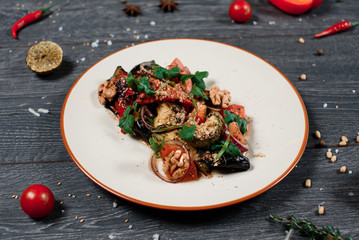 grilled vegetables salad with nuts close up food for restaurant menu