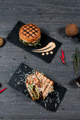 burger and sandwich set fast food close up food for restaurant menu