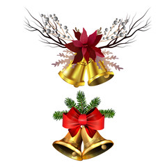 Christmas decorations with fir tree golden jingle bells