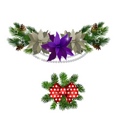 Christmas decorations with fir tree golden jingle bells