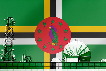 3D illustration Telecommunications in countries with the flag of Dominica