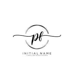 PF Initial handwriting logo with circle template vector.