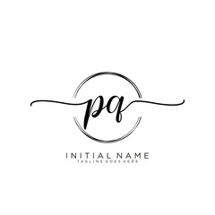 PQ Initial handwriting logo with circle template vector.