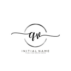 QV Initial handwriting logo with circle template vector.