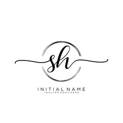 SH Initial handwriting logo with circle template vector.
