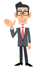 案内する眼鏡をかけたビジネスマンの全身