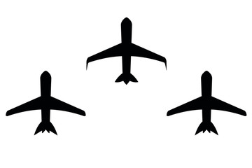 Two different model commercial airplane silhouettes isolated on the white background