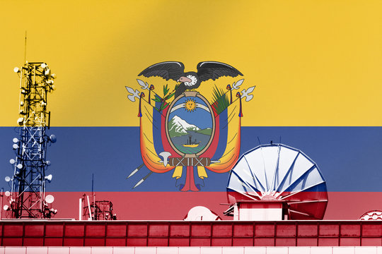 3D illustration Telecommunications in countries with the flag of Ecuador