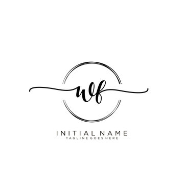 WF Initial handwriting logo with circle template vector.