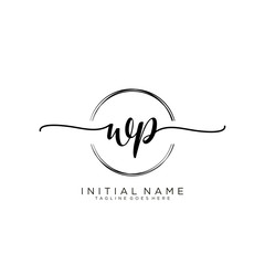 WP Initial handwriting logo with circle template vector.