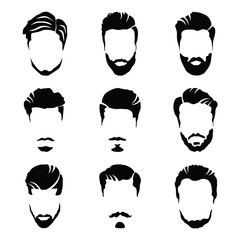 Men's Beard and Hair style Icon set for barber and hair cut logo and men fashion style - Vector.