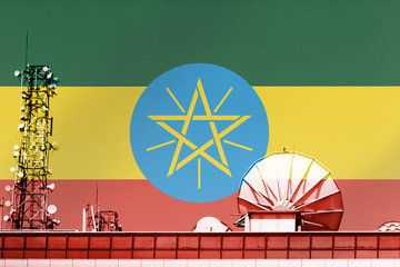 3D illustration Telecommunications in countries with the flag of Ethiopia