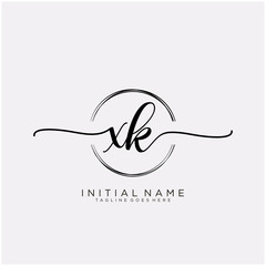 XK Initial handwriting logo with circle template vector.
