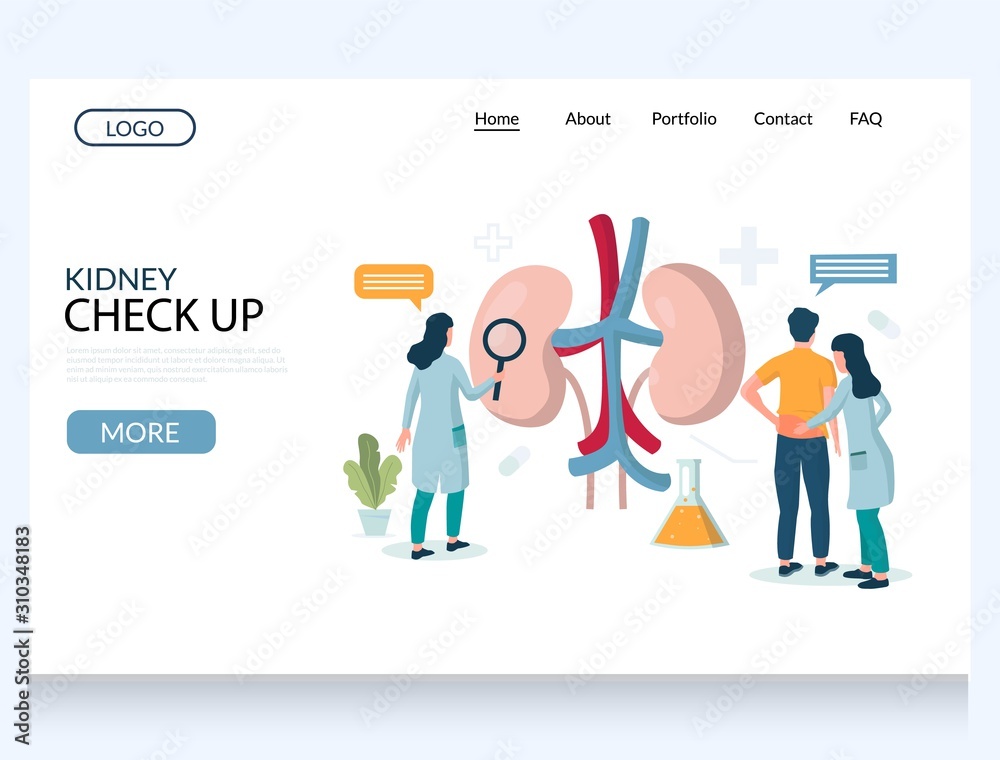 Wall mural kidney check up vector website landing page design template