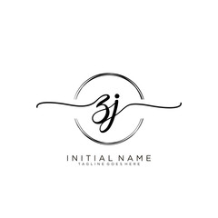ZJ Initial handwriting logo with circle template vector.
